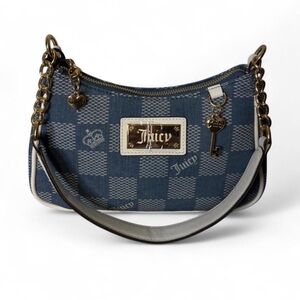 Juicy Couture Blue “Denim” Checkered Shoulder Bag with Gold Accents